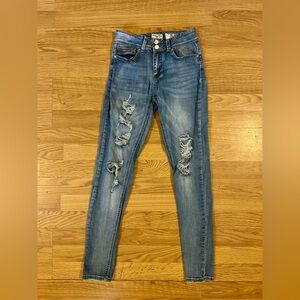 Indigo Rein Distressed Skinny Jeans Size 11 Double Button Ankle Blue Denim